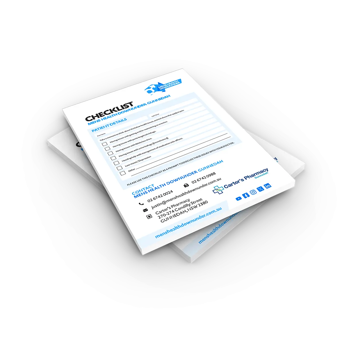 Checklist Co-Branded Pads | A5 1-sided in qty 20, 50, 100 | Mens Health Downunder